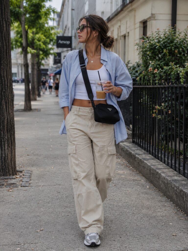 Cargo pants + oversized button-down