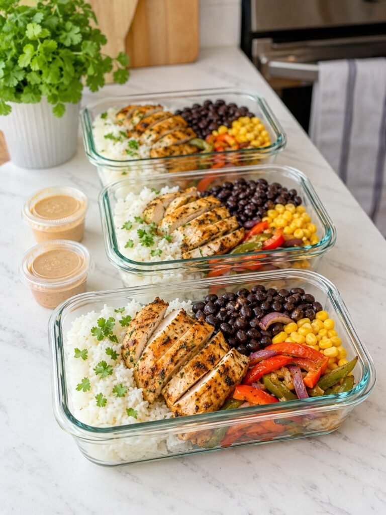 Meal prep chicken rice bowls
